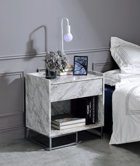 Azrael - Accent Table - White Printed Faux Marble & Chrome - Urban Living Furniture (Los Angeles, CA)