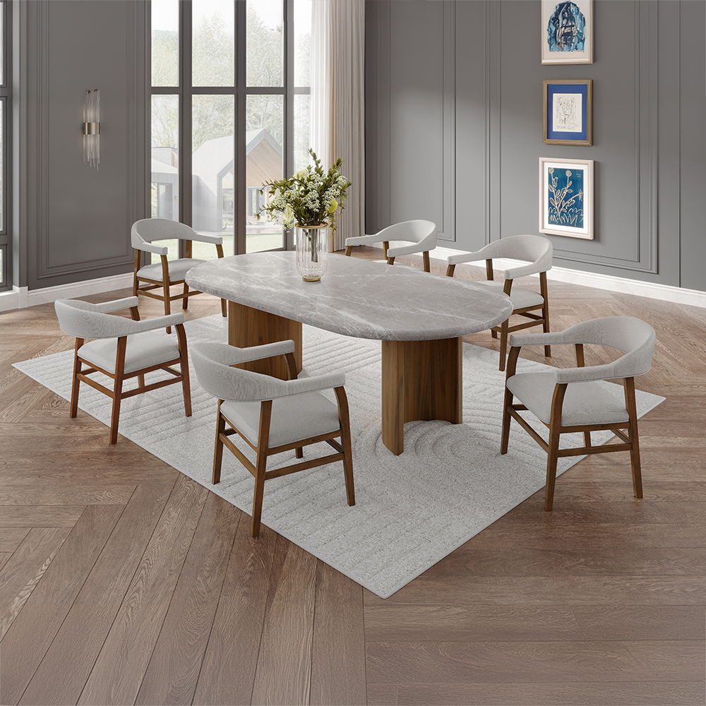 Darcy - Dining Table - Natural Marble Top & Dark Walnut - Urban Living Furniture (Los Angeles, CA)