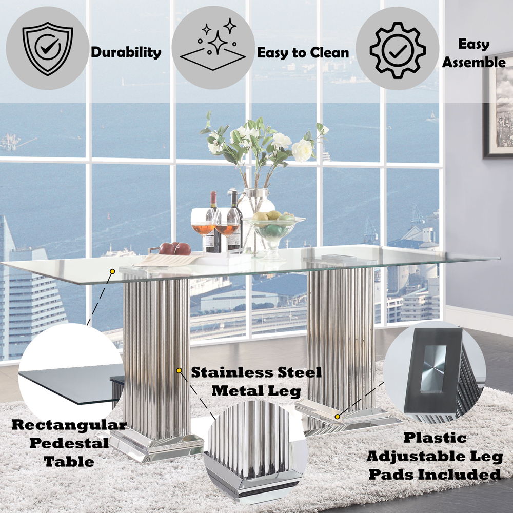 Cyrene - Dining Table - Clear Glass Top & Stainless Steel - Urban Living Furniture (Los Angeles, CA)