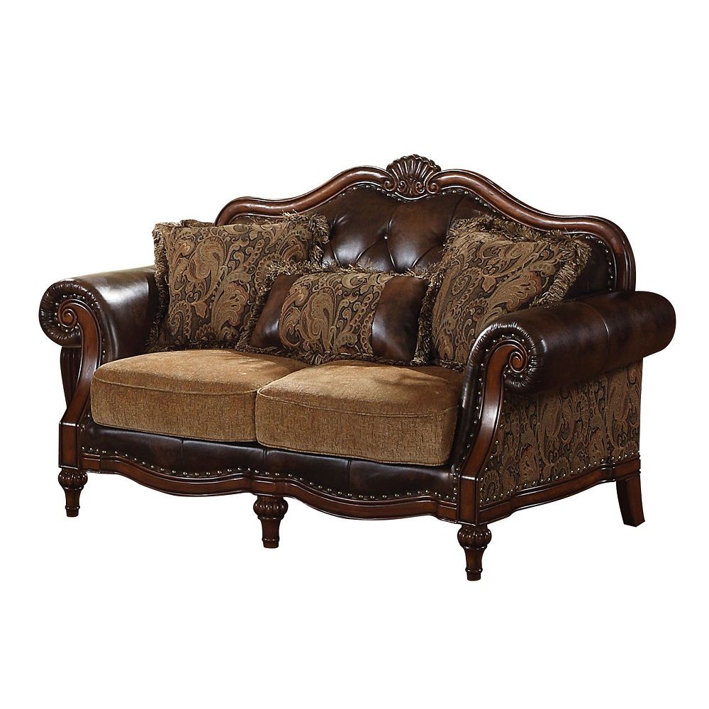 Dreena - Loveseat With 3 Pillows - Two Tone Brown Synthetic Leather & Chenille Cherry - Urban Living Furniture (Los Angeles, CA)