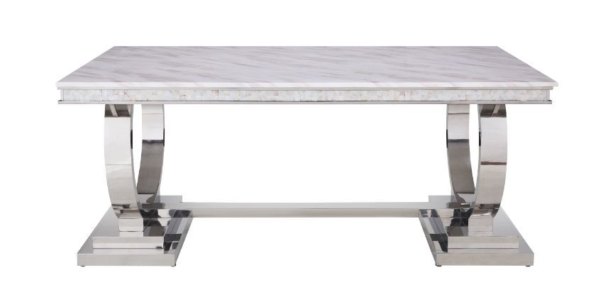 Zander - Dining Table - White Printed Faux Marble & Mirrored Silver Finish - Urban Living Furniture (Los Angeles, CA)