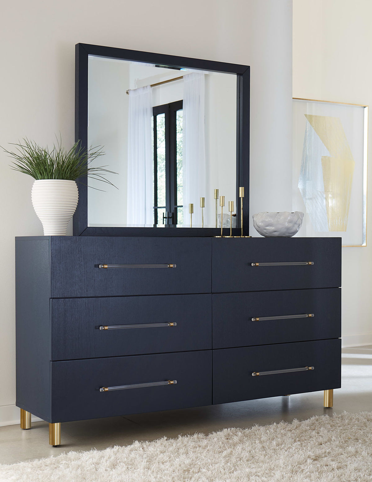 Argento - Beveled Glass Wall Or Dresser Mirror - Navy Blue