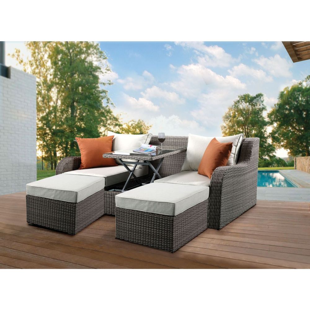 Salena - Patio Sofa With 2 Pillows & 2 Ottomans - Beige Fabric & Gray Wicker - Urban Living Furniture (Los Angeles, CA)