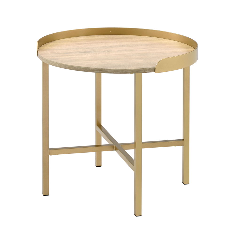 Mithea - End Table - Oak Table Top & Gold - Urban Living Furniture (Los Angeles, CA)