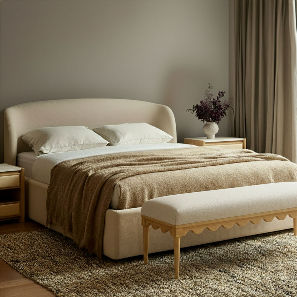 Oodle - Vegan Mohair Bench, Natural Ash Legs - Urban Living Furniture (Los Angeles, CA)