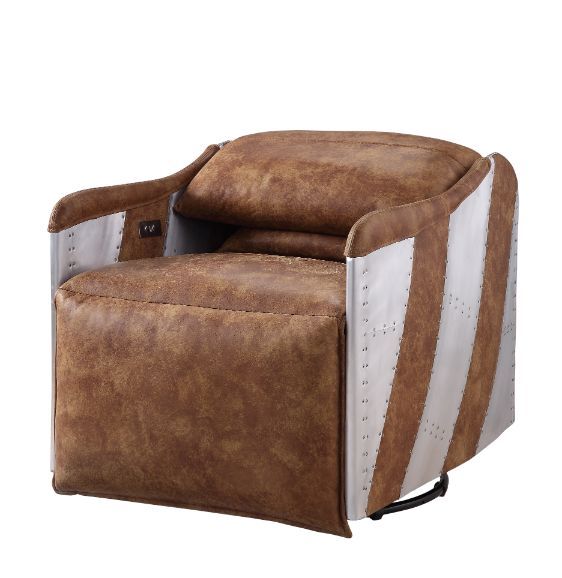 Qalurne - Power Motion Recliner With Swivel - Two Tone Mocha Top Grain Leather & Aluminum - Urban Living Furniture (Los Angeles, CA)