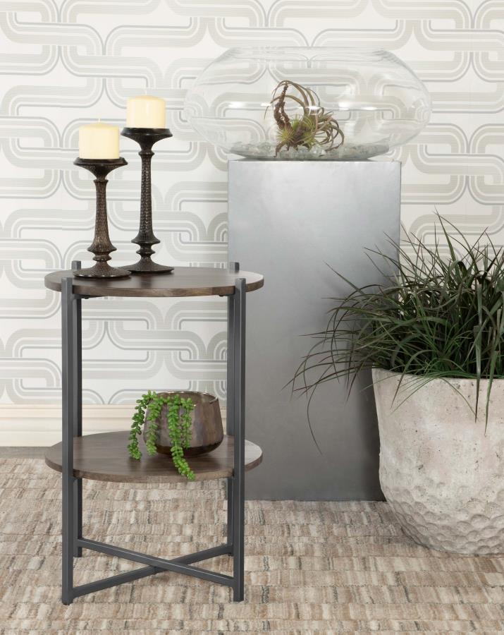 Axel - Round Accent Table With Open Shelf - Natural And Gunmetal - Urban Living Furniture (Los Angeles, CA)