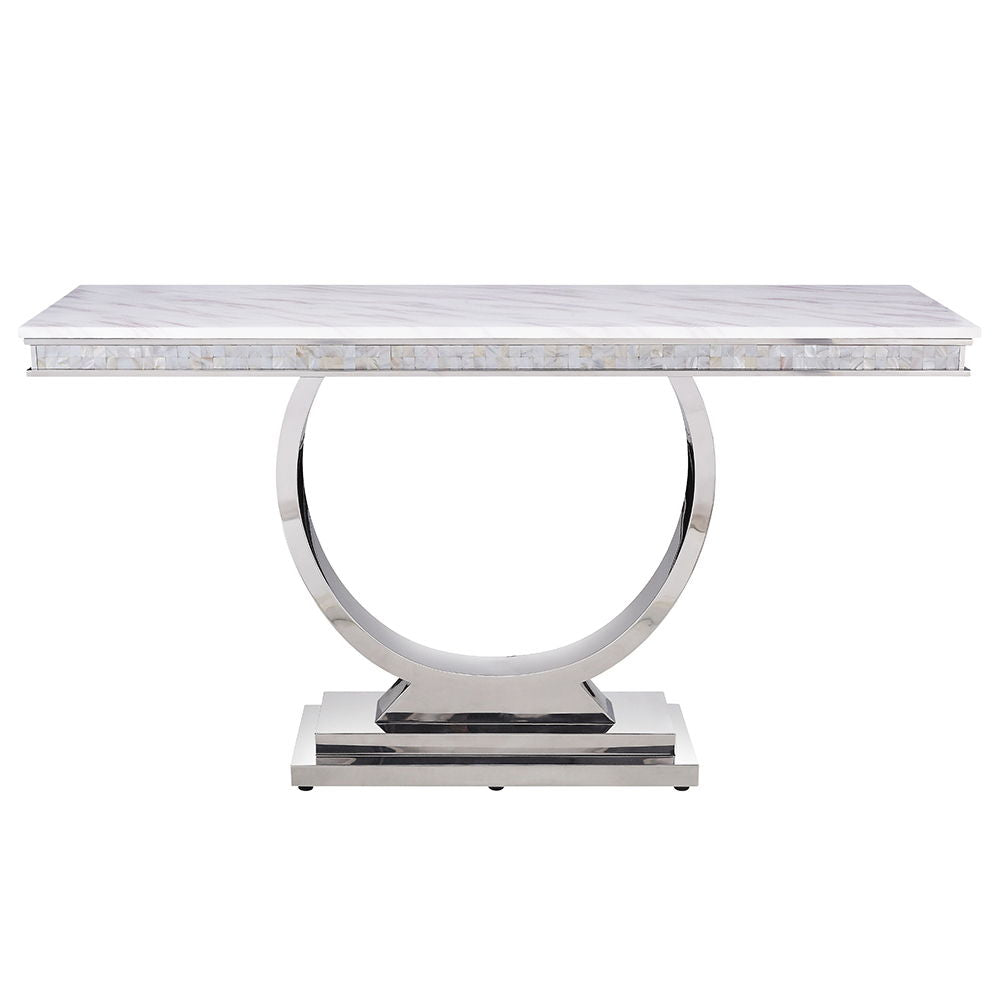 Zander - Sofa Table - White Printed Faux Marble Top & Mirrored Silver - Urban Living Furniture (Los Angeles, CA)