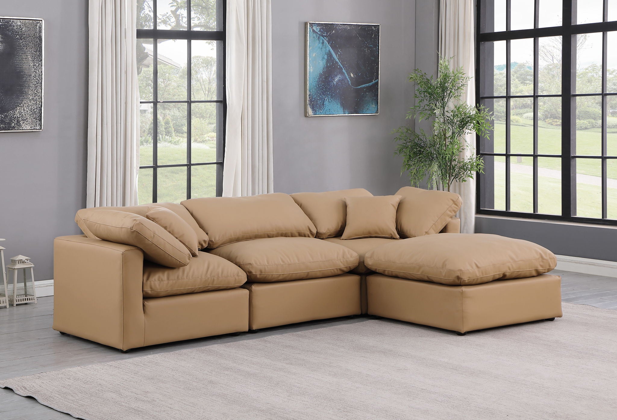Indulge - Faux Leather 4 Piece Modular Sectional With Chaise - Tan - Urban Living Furniture (Los Angeles, CA)