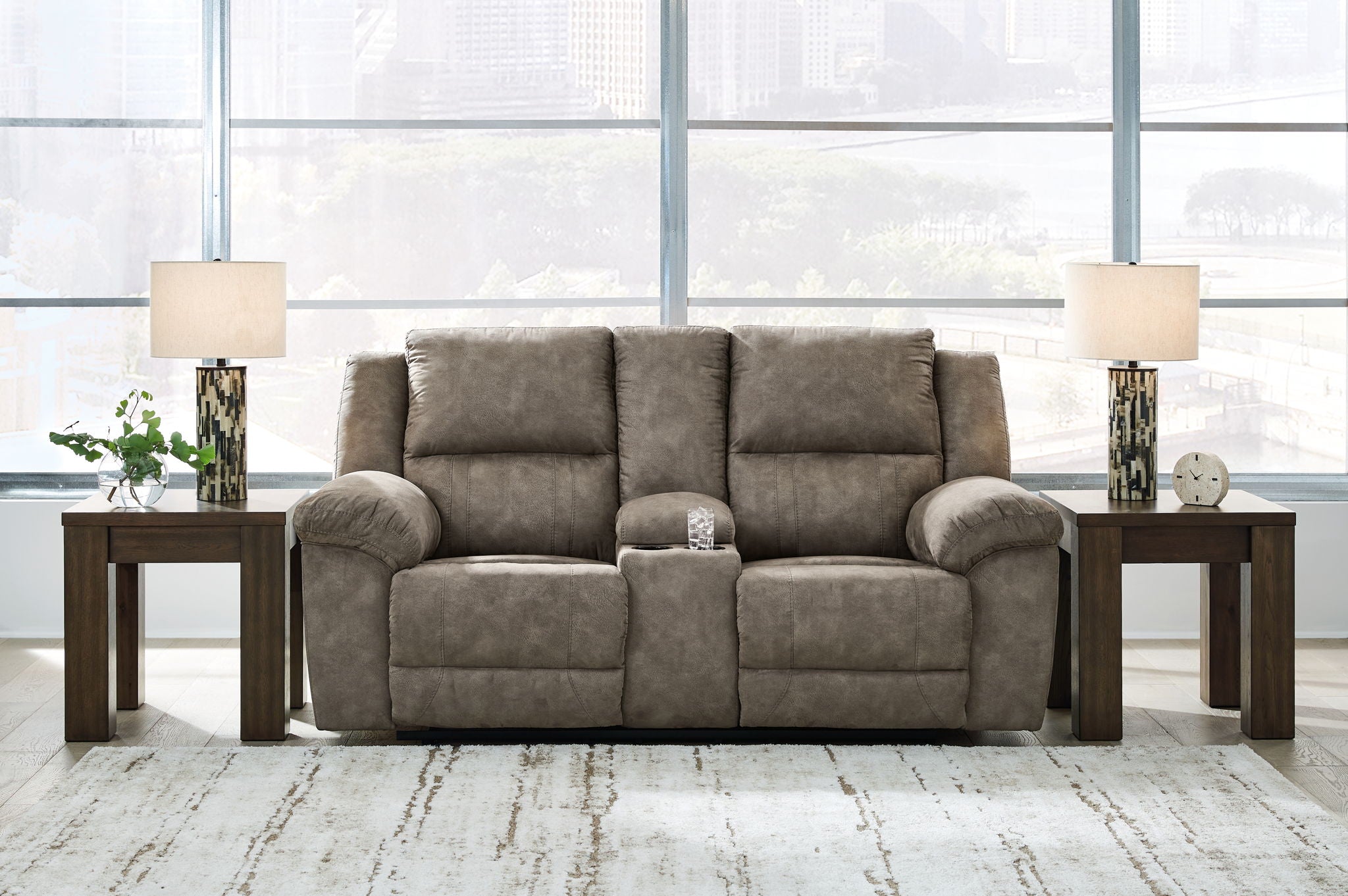 Laresview - Fossil - Dbl Reclining Loveseat with Console - Urban Living Furniture (Los Angeles, CA)