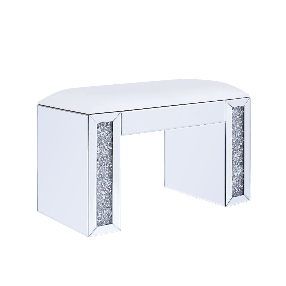 Noralie - Vanity Stool - Synthetic Leather , Mirrored & Faux Diamonds - Urban Living Furniture (Los Angeles, CA)