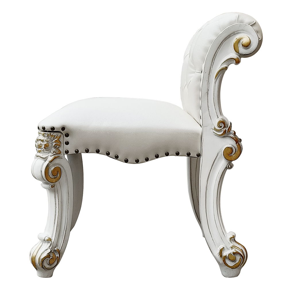 Vendome - Vanity Stool - Beige PU & Antique Silver Finish - Urban Living Furniture (Los Angeles, CA)