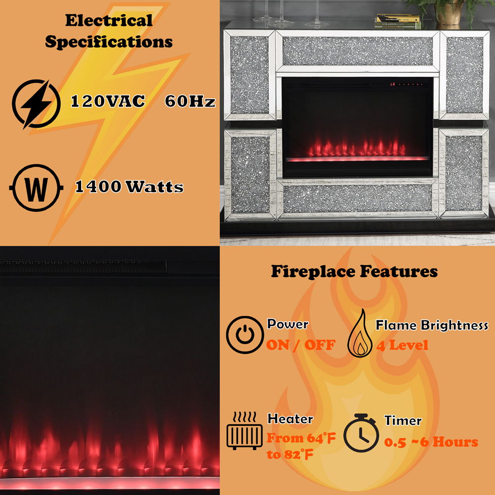 Noralie - 48" X 15" Fireplace - Mirrored & Faux Diamonds - Urban Living Furniture (Los Angeles, CA)