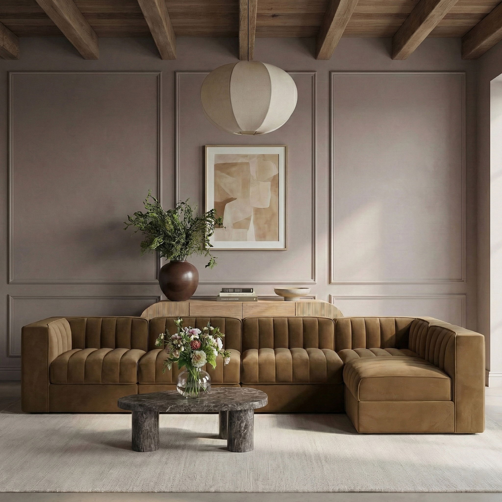 Rummi - Velvet Performance Fabric Upholstered 5 Piece Modular Sectional, L-Shaped (Right) - Urban Living Furniture (Los Angeles, CA)