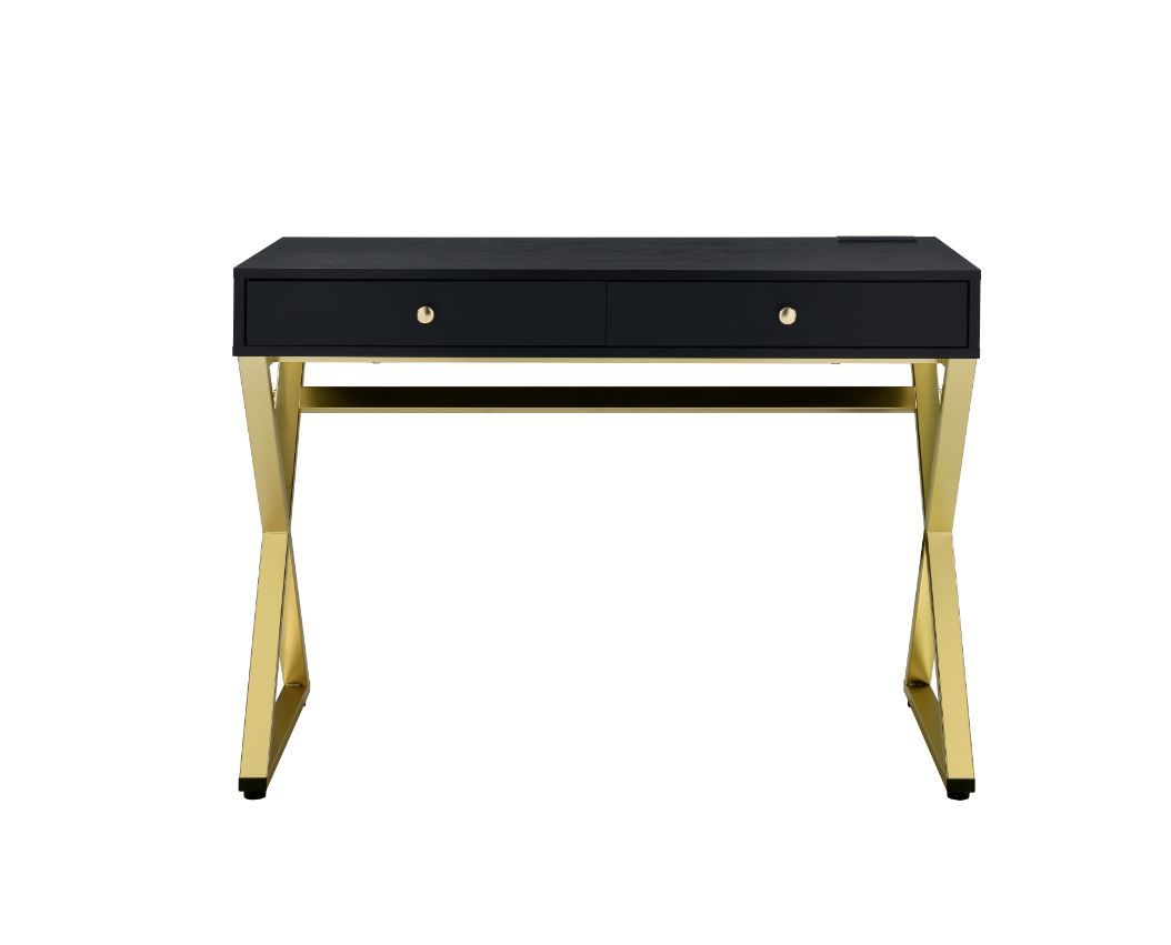 Coleen - Writing Desk With USB (Same Ac00894) - Black & Brass - Urban Living Furniture (Los Angeles, CA)