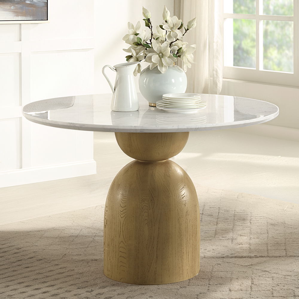 Kala - Round Dining Table With Marble Top - Natural Marble Top & Oak - Urban Living Furniture (Los Angeles, CA)