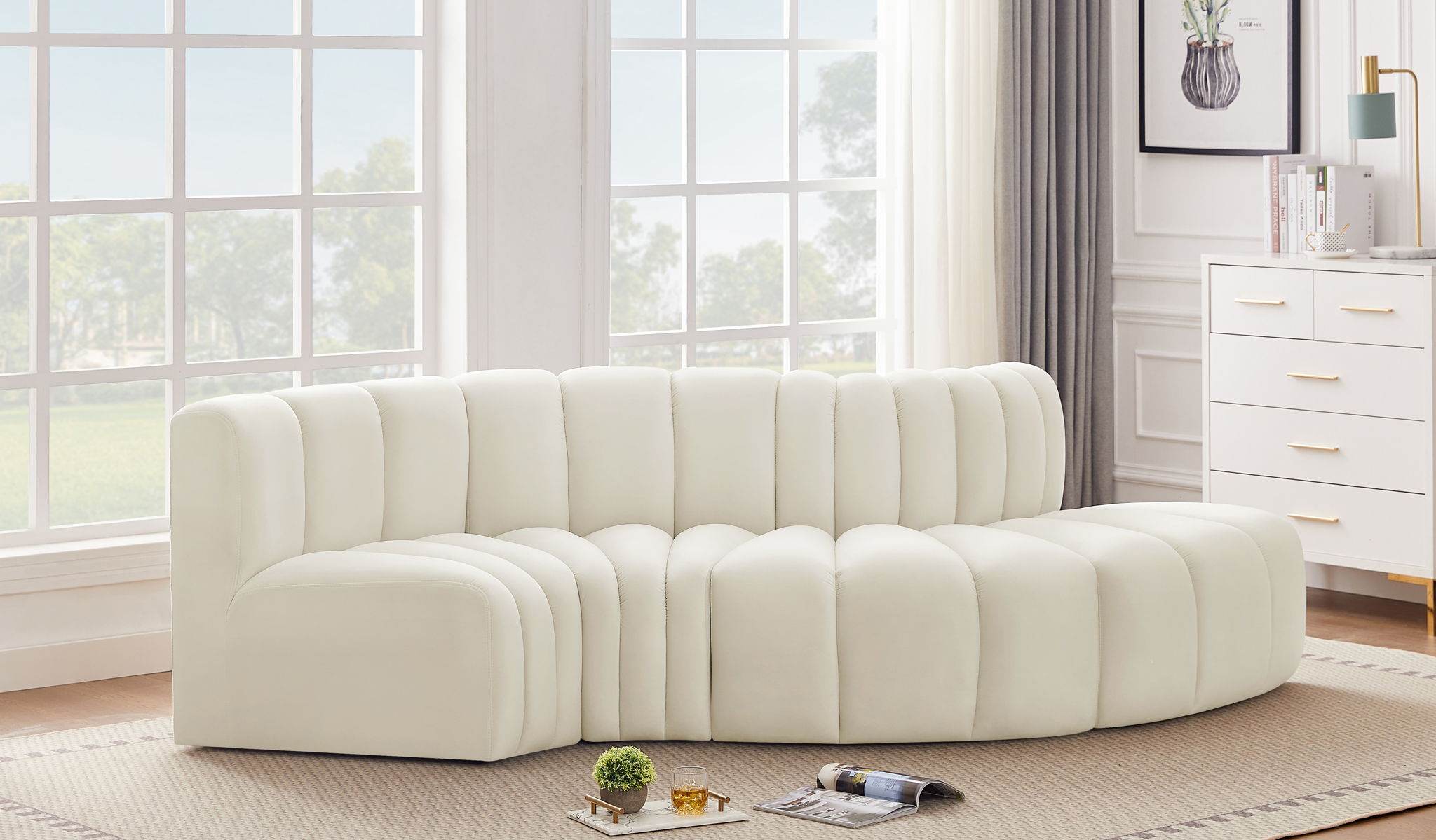 Arc - Velvet 4 Piece L-Shaped Modular Sofa