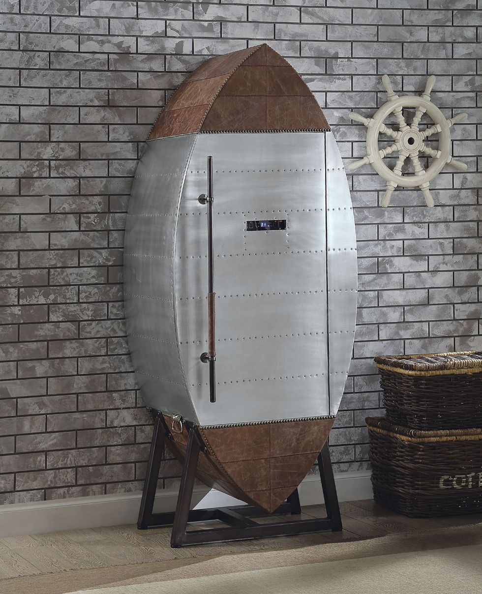 Brancaster - Wine Cabinet - Retro Brown Top Grain Leather & Aluminum - Urban Living Furniture (Los Angeles, CA)