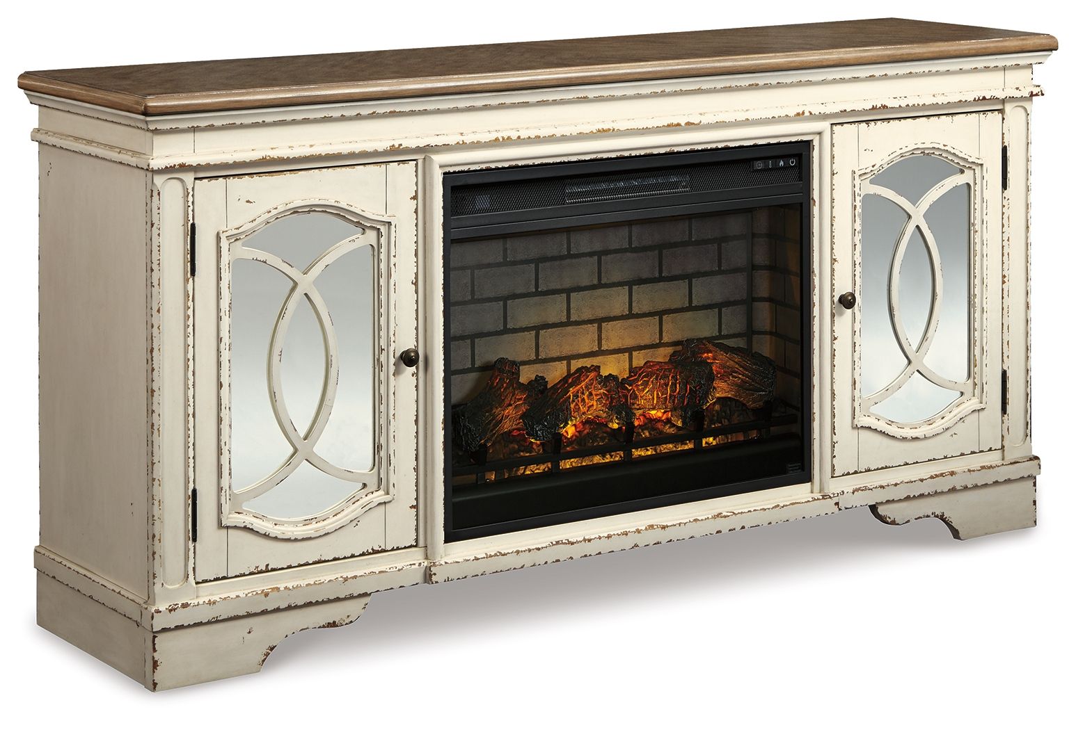 Realyn - Chipped White - 2 Pc. - 74" TV Stand with Electric Infrared Fireplace Insert - Urban Living Furniture (Los Angeles, CA)