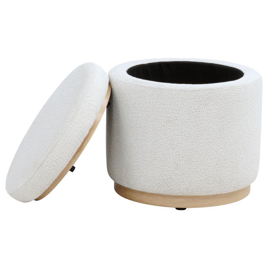 Remuda - Boucle Upholstered Round Storage Ottoman - Ivory - Urban Living Furniture (Los Angeles, CA)