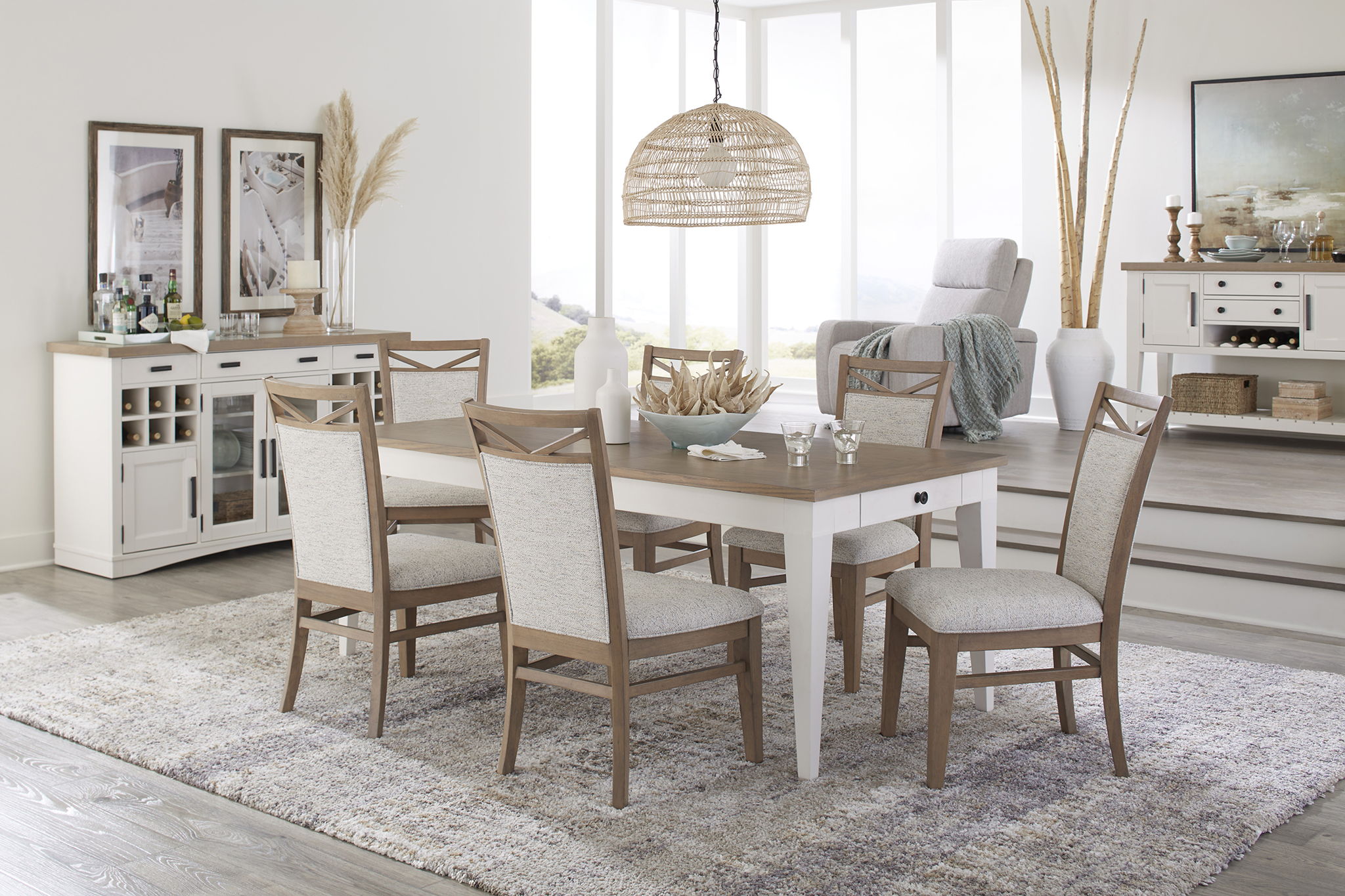 Americana Modern Dining - Rectangular Extendable Dining Table With 6 Upholstered Dining Chairs - Light Brown - Urban Living Furniture (Los Angeles, CA)