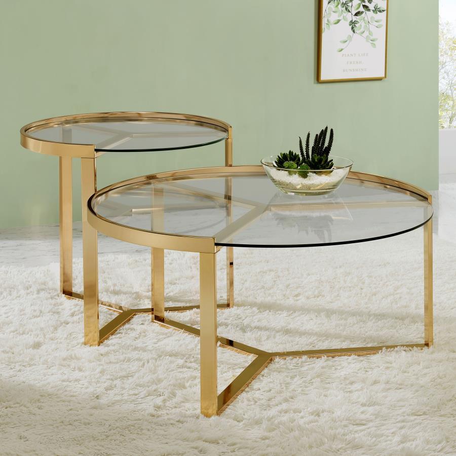 Delia - 2 Piece Round Glass Top Nesting Coffee Table - Urban Living Furniture (Los Angeles, CA)