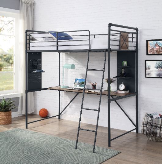 Cordelia - Twin Loft Bed - Antique Oak, Sandy Black & Dark Bronze Hand-Brushed Finish - 78" - Urban Living Furniture (Los Angeles, CA)