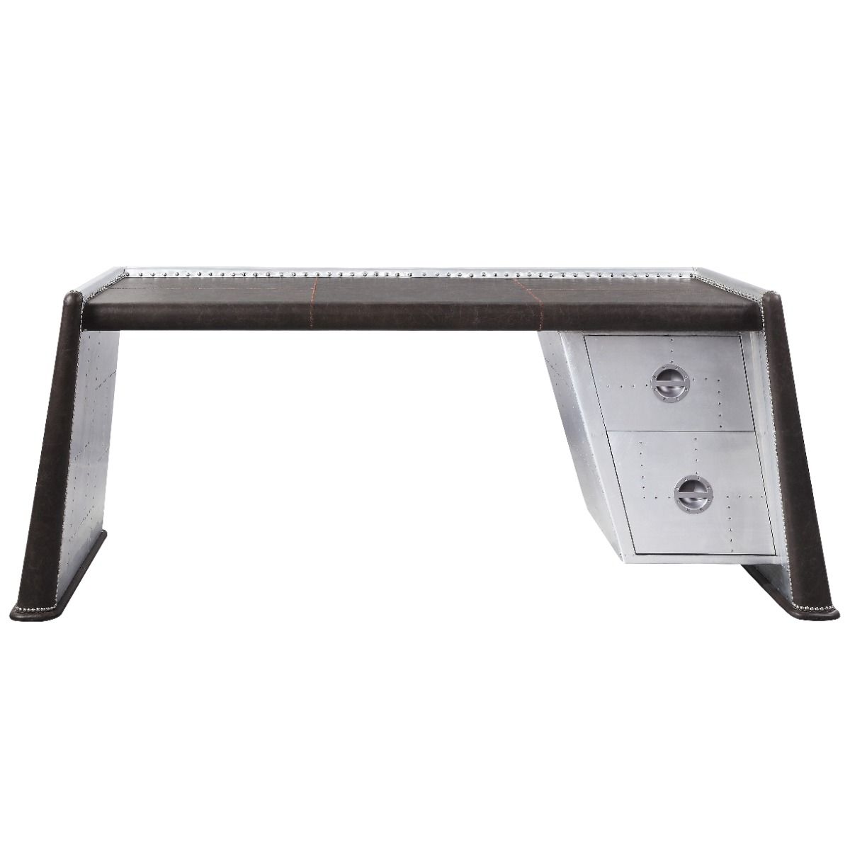 Brancaster - Executive Writing Desk - Distress Chocolate Top Grain Leather & Aluminum - Urban Living Furniture (Los Angeles, CA)