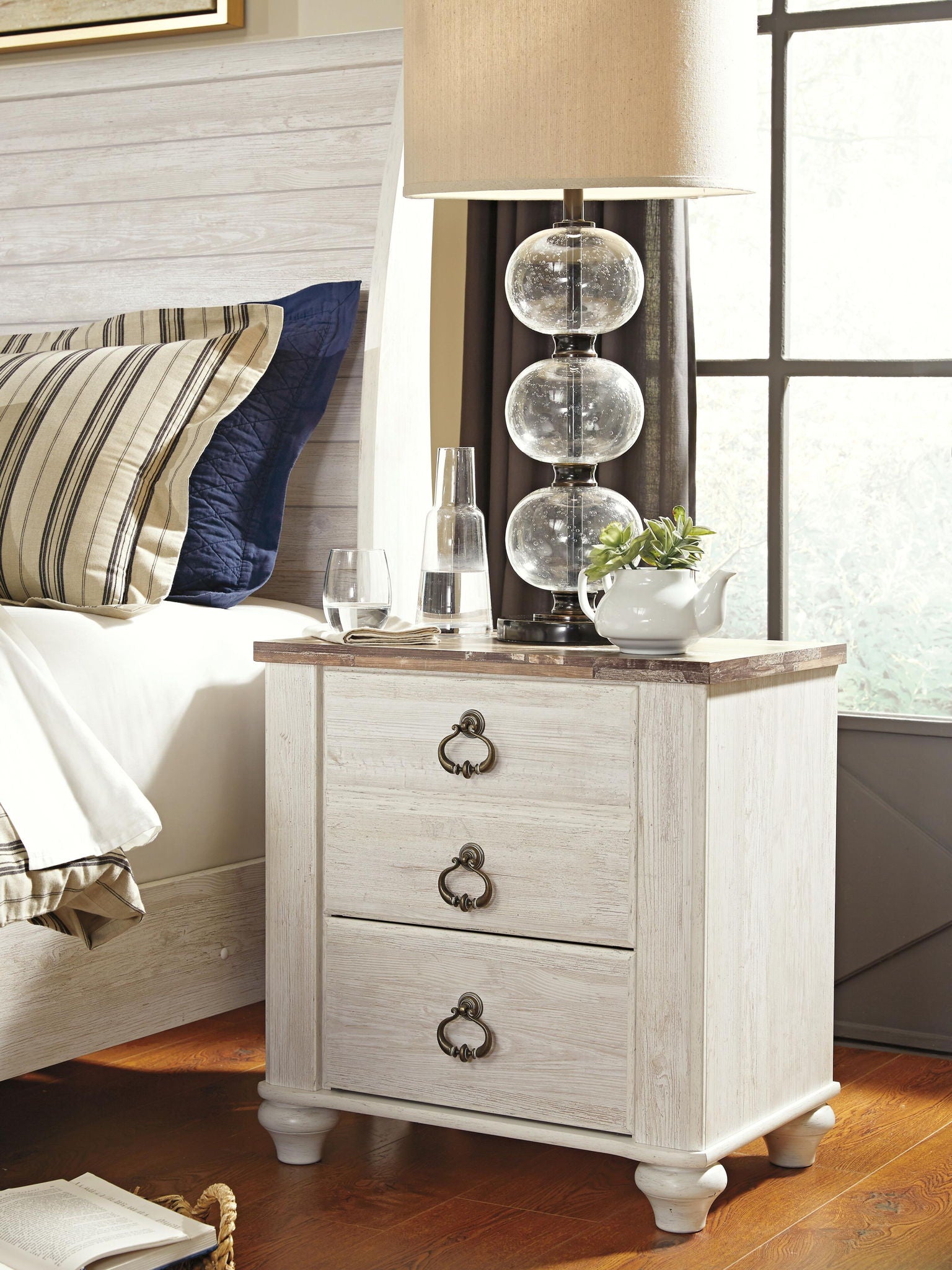 Willowton - Two Drawer Night Stand - Brown / Beige / White - Urban Living Furniture (Los Angeles, CA)