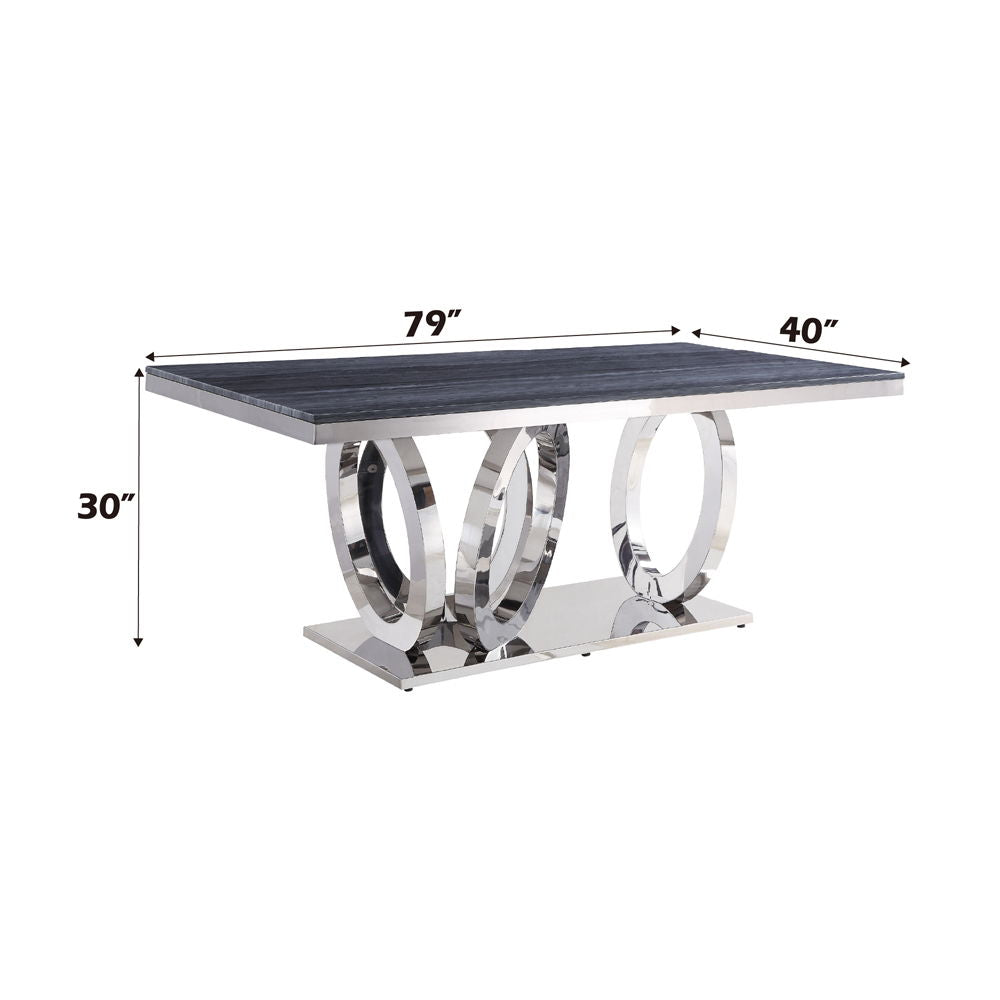 Nasir - Dining Table - Gray Printed Faux Marble Top & Mirrored Silver - Urban Living Furniture (Los Angeles, CA)