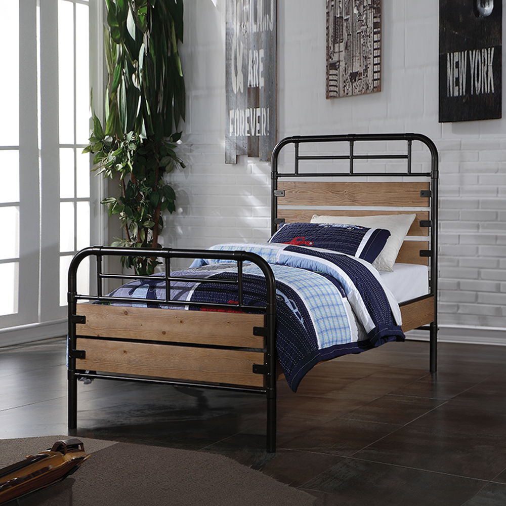 Adams - Twin Bed - Antique Oak & Black - Urban Living Furniture (Los Angeles, CA)