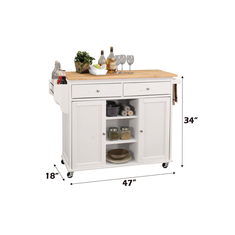 Tullarick - Kitchen Cart - Natural Wooden Top & White