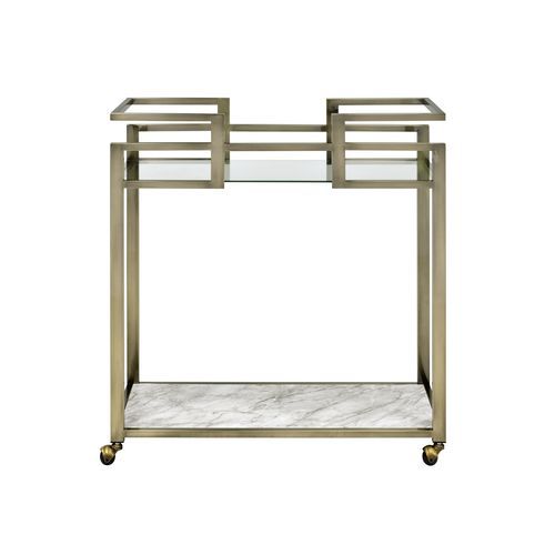 Neilo - Serving Cart - Clear Glass, Faux Marble Top & Wire Brass - Urban Living Furniture (Los Angeles, CA)