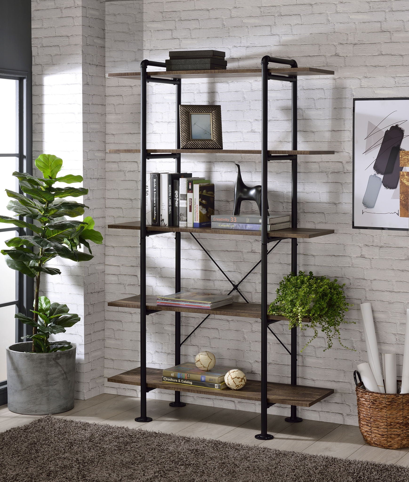 Nefo - Bookshelf - Rustic Oak & Black - Urban Living Furniture (Los Angeles, CA)