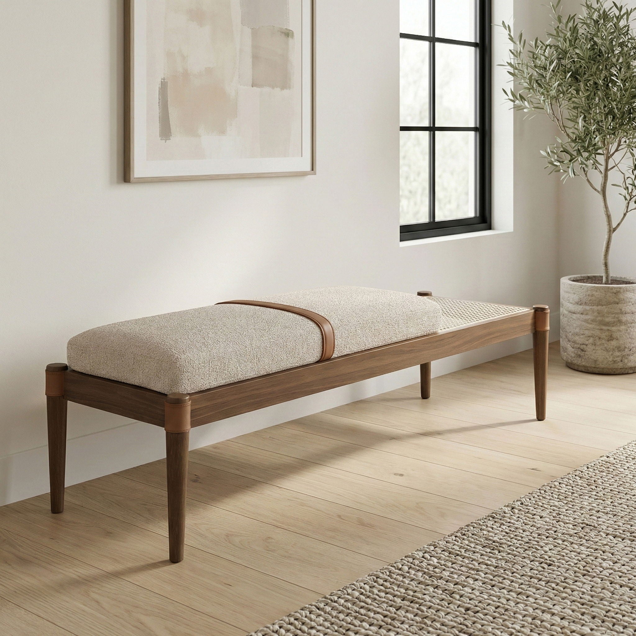Nara - Linen Textured Fabric Upholstered Bench - Painted Brown Walnut - Urban Living Furniture (Los Angeles, CA)