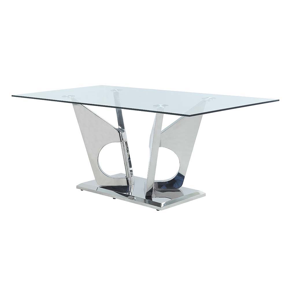 Azriel - Dining Table With Pedestal Base - Clear Glass & Mirrored Silver - Urban Living Furniture (Los Angeles, CA)