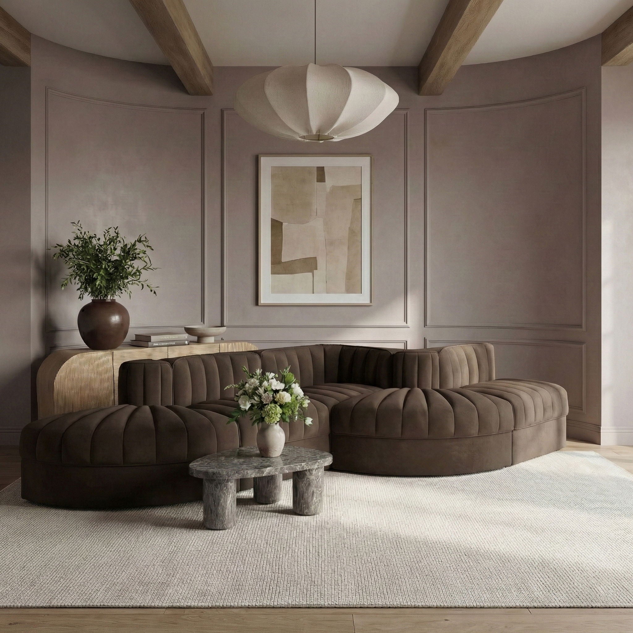 Rummi - Rounded Velvet Performance Fabric Upholstered 5 Piece Modular Sectional - Urban Living Furniture (Los Angeles, CA)