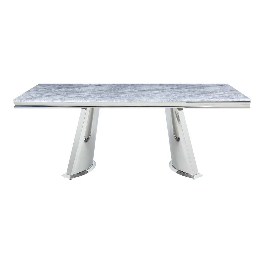 Destry Dining Table - Faux Marble Top & Mirrored Silver Finish - Urban Living Furniture (Los Angeles, CA)