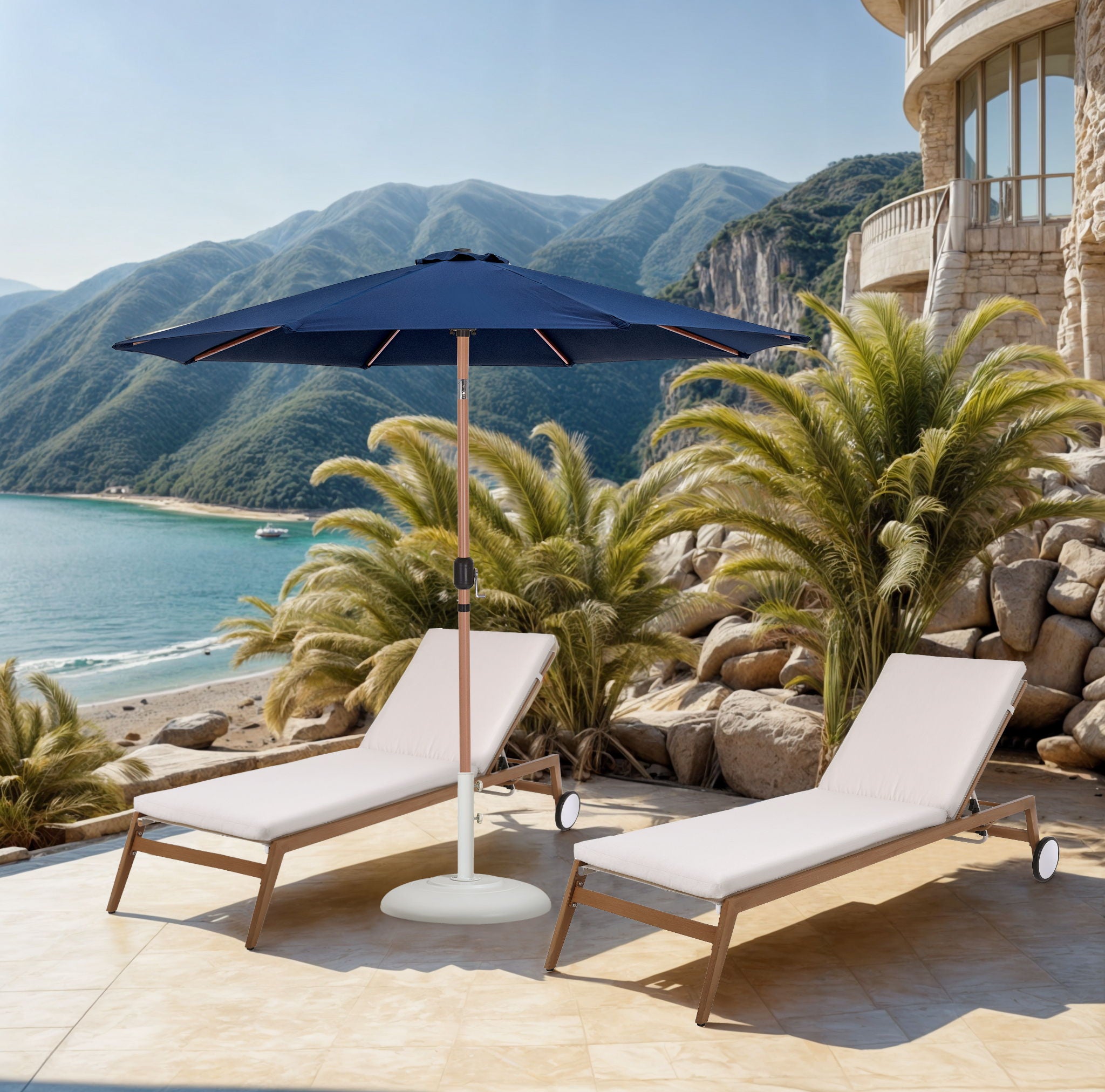 Fiji - Aluminum Patio Umbrella With Round White And Teak Base - Urban Living Furniture (Los Angeles, CA)