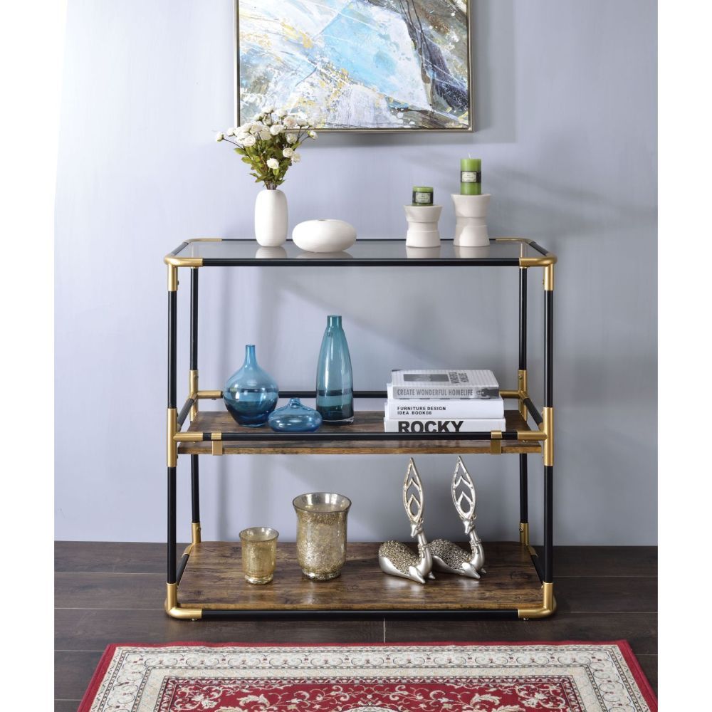 Heleris - Console Table - Smoky Glass Top & Black & Gold - Urban Living Furniture (Los Angeles, CA)