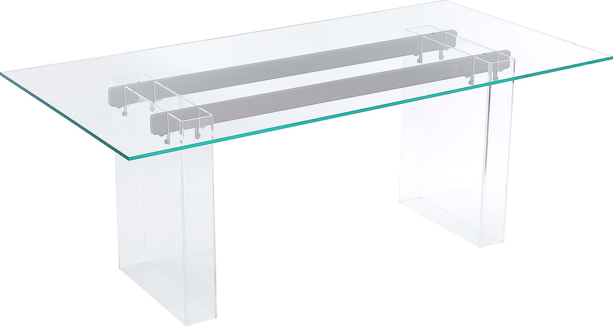 Crossroads 2.0 - Moorea Double Pedestal Rectangular Dining Table - Clear Acrylic, Glass And Bronze Metal