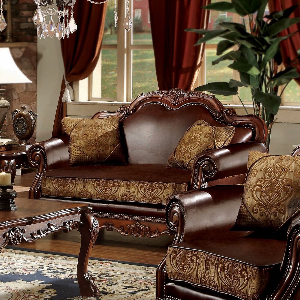 Dresden - Loveseat - Brown PU & Chenille, Cherry Oak - Urban Living Furniture (Los Angeles, CA)