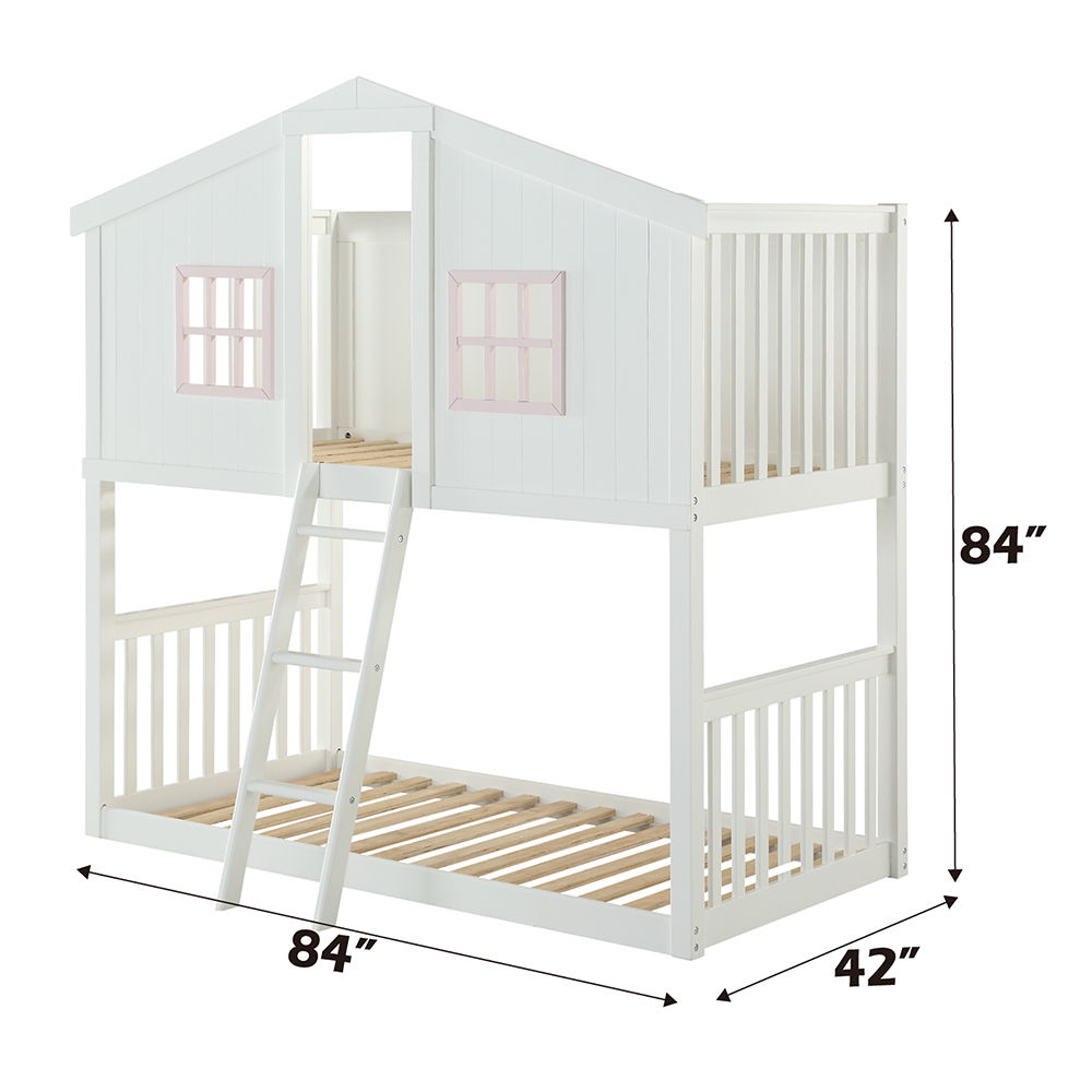 Rohan Cottage - Twin Over Twin Bunk Bed - White & Pink - Urban Living Furniture (Los Angeles, CA)