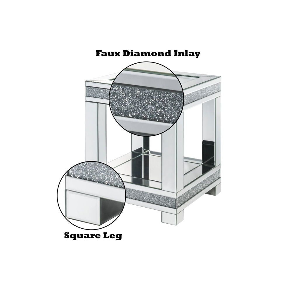 Noralie - 20" Square End Table - Mirrored & Faux Diamonds - Urban Living Furniture (Los Angeles, CA)