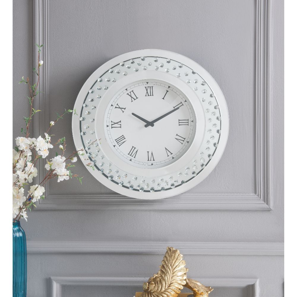 Nysa - 20" Wall Clock - Mirrored & Faux Crystals - Urban Living Furniture (Los Angeles, CA)
