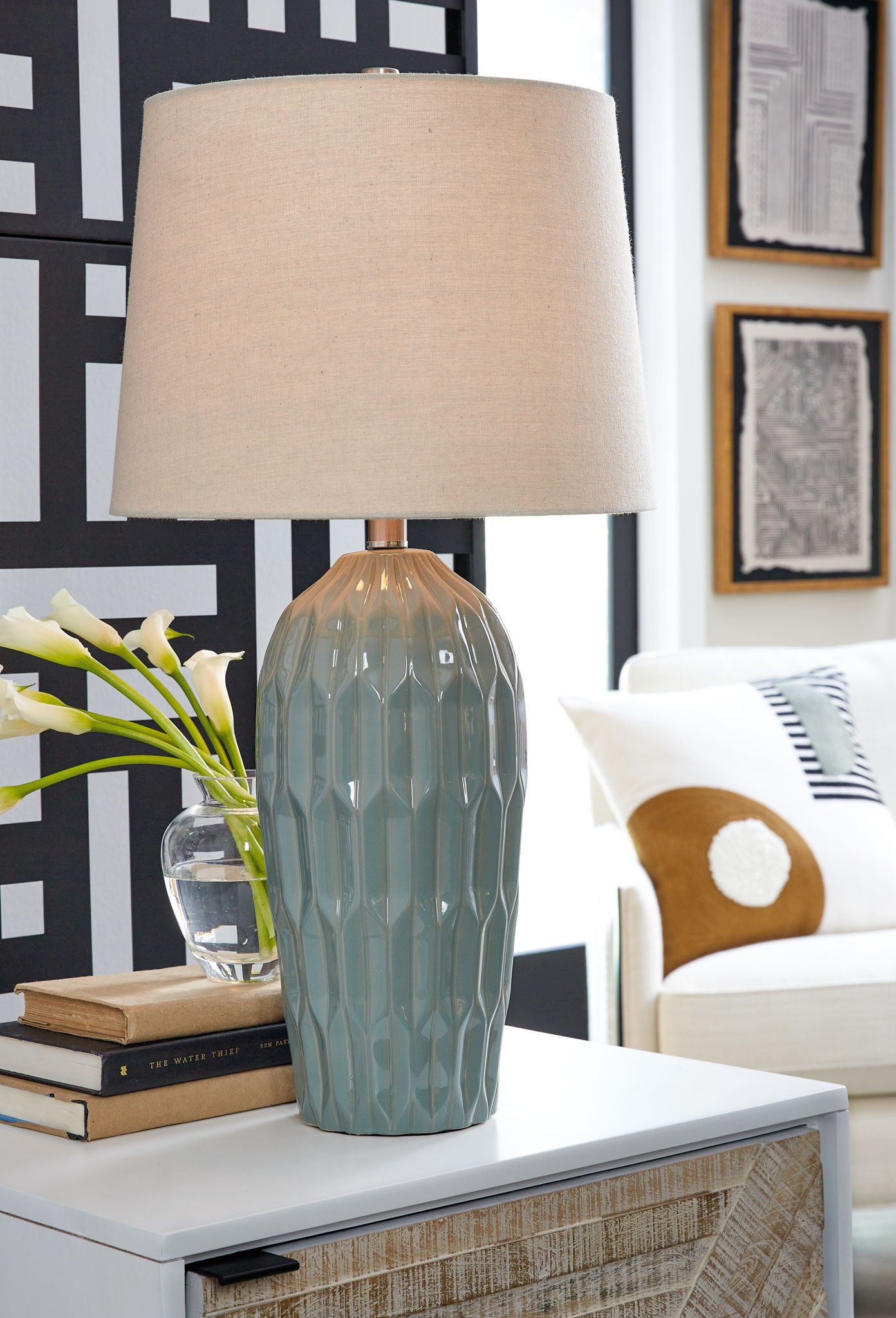 Hadbury - Ceramic Table Lamp (Set of 2) - Pale Blue / Teal - Urban Living Furniture (Los Angeles, CA)