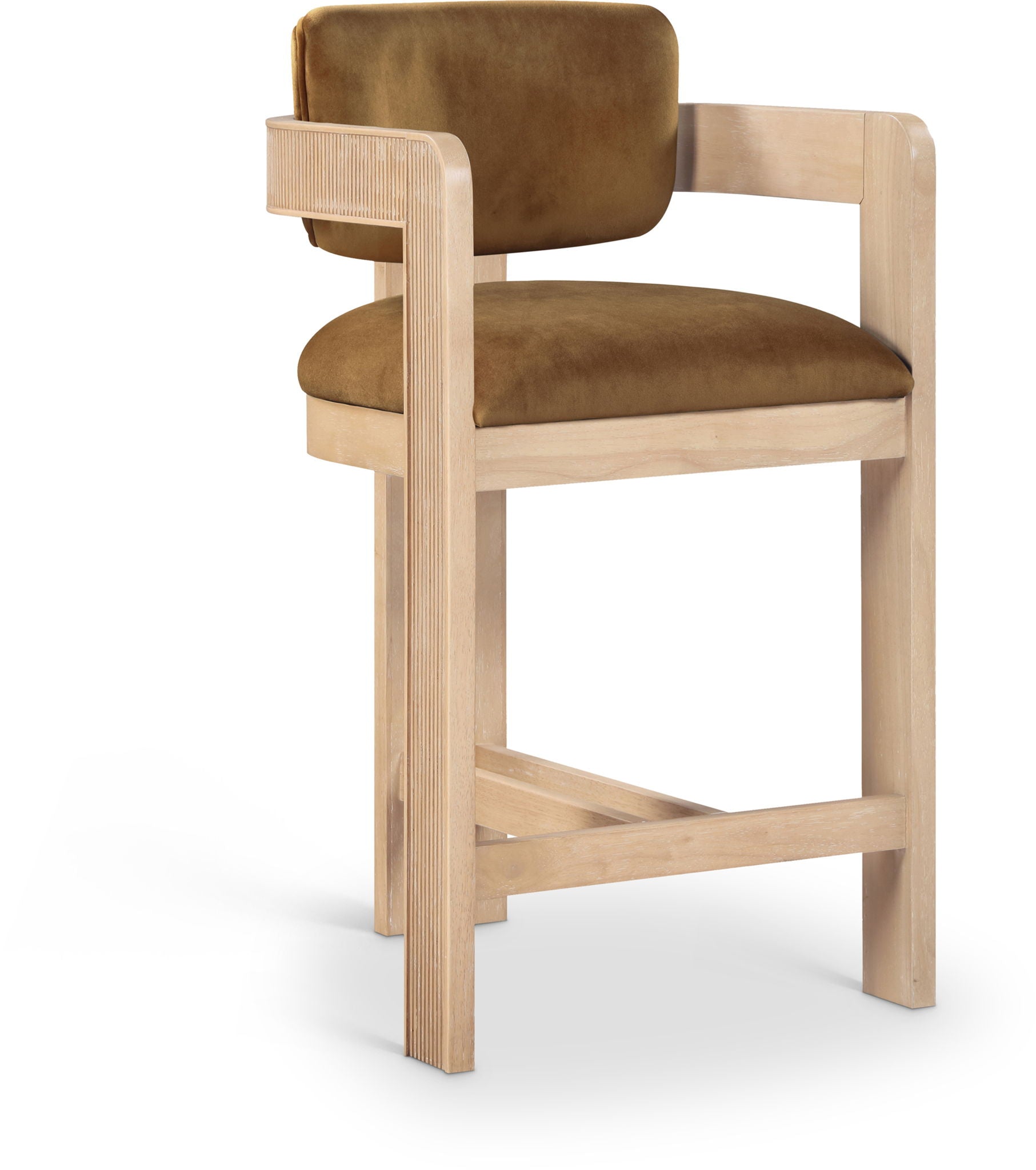Sacha - Velvet Stool With Natural Base - Saddle - Urban Living Furniture (Los Angeles, CA)