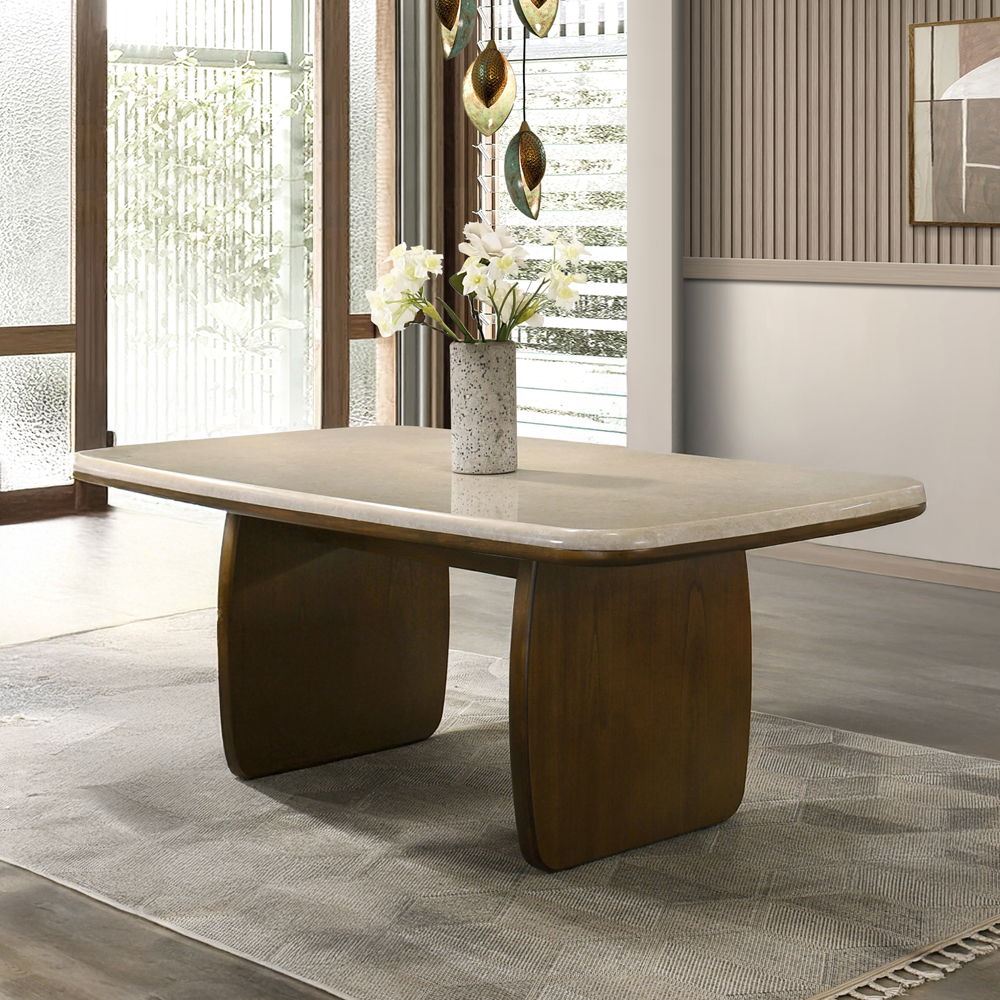 Kasha - Dining Table With Marble Top Top - Vintage Oak