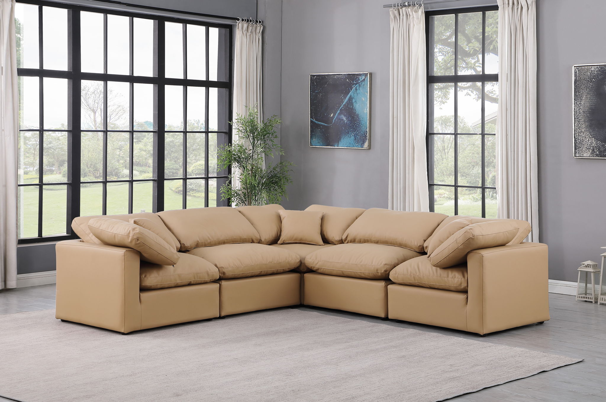 Indulge - Faux Leather 5 Piece Modular Corner Sectional - Tan - Urban Living Furniture (Los Angeles, CA)