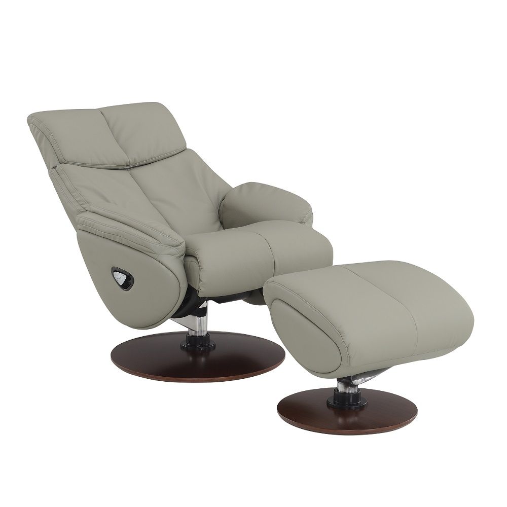 Kandoro - Motion Accent Chair With Swivel & Ottoman - Gray Leather & Brown Base - Urban Living Furniture (Los Angeles, CA)